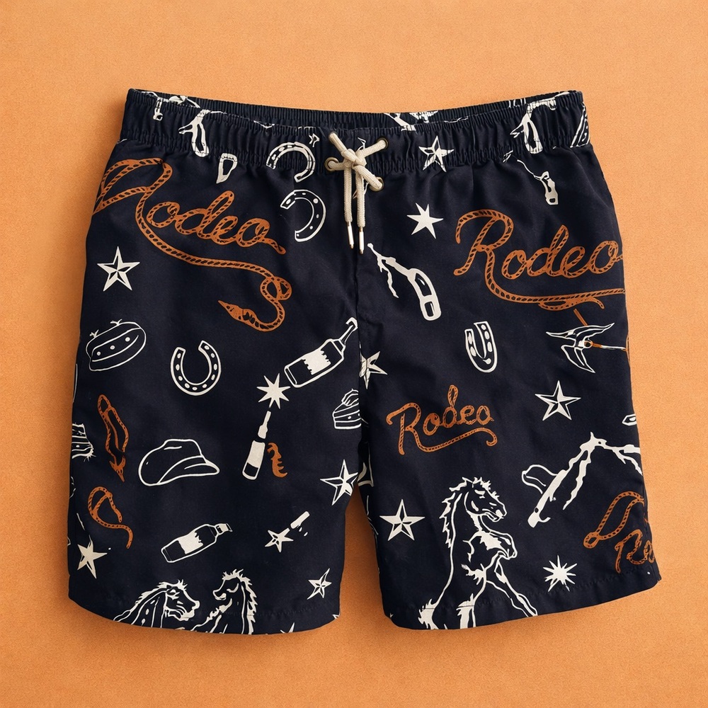 Negative Space Rodeo Print Flat Front Shorts Size L